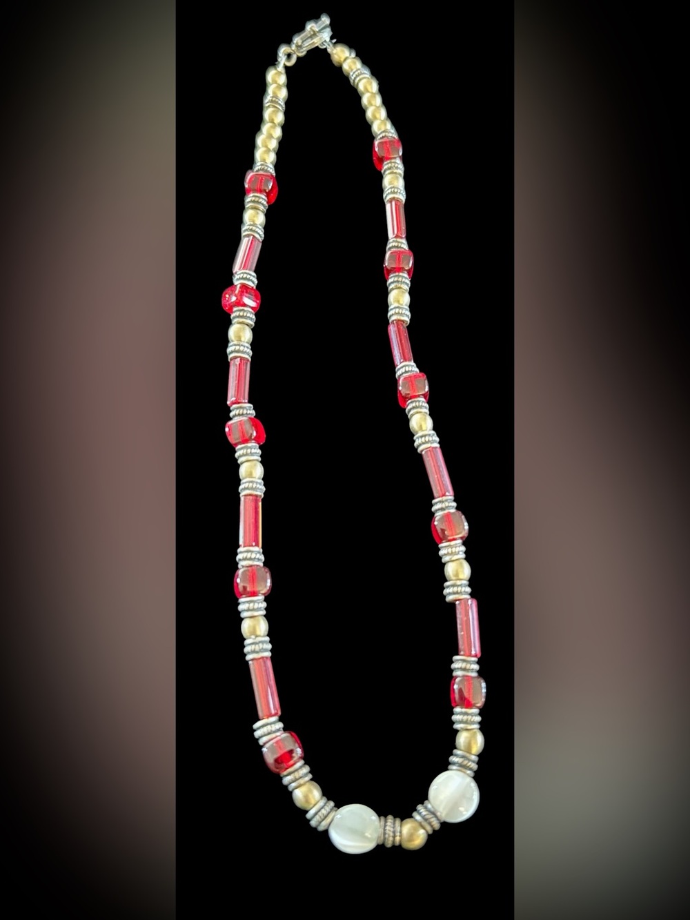 Red and Gold Beaded Women's Chocker Necklace- 15” long